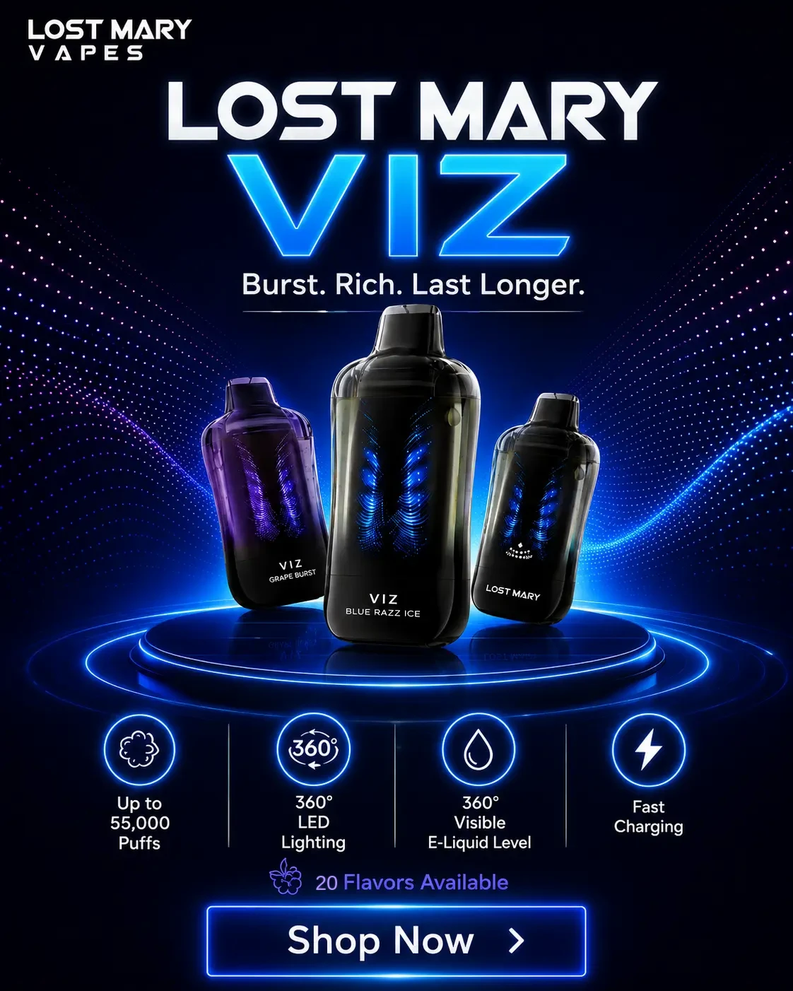 Lost Mary VIZ 55000 puffs disposable vape with 360 LED lighting - Shop Now